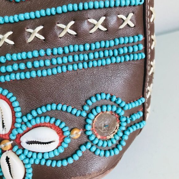 Vintage Isabella Fiore Brown Turquoise Shell Embroidered Bag - Picture 3 of 8